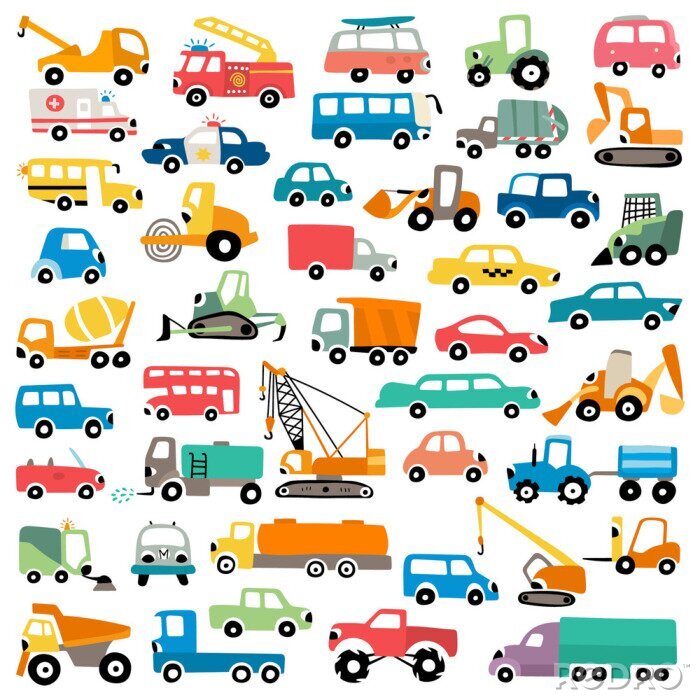 Sticker Bunte Zeichnungen verschiedener Fahrzeugtypen