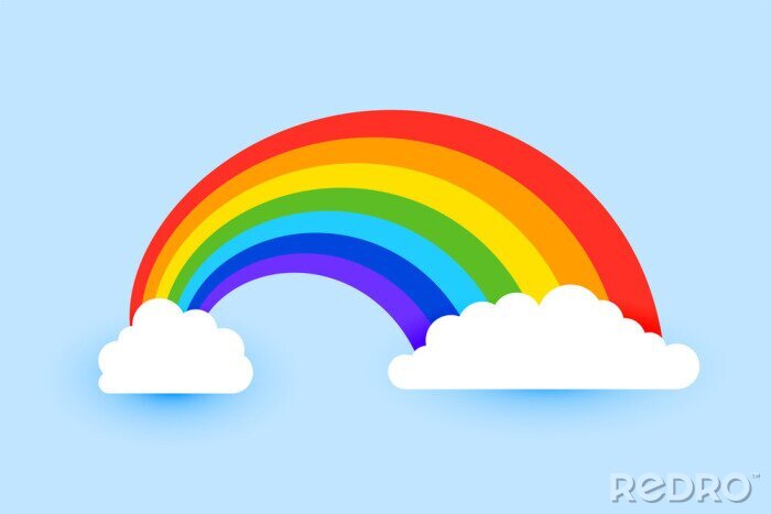 Sticker Bunter Regenbogen mit Wolken vor dem Hintergrund des Himmels