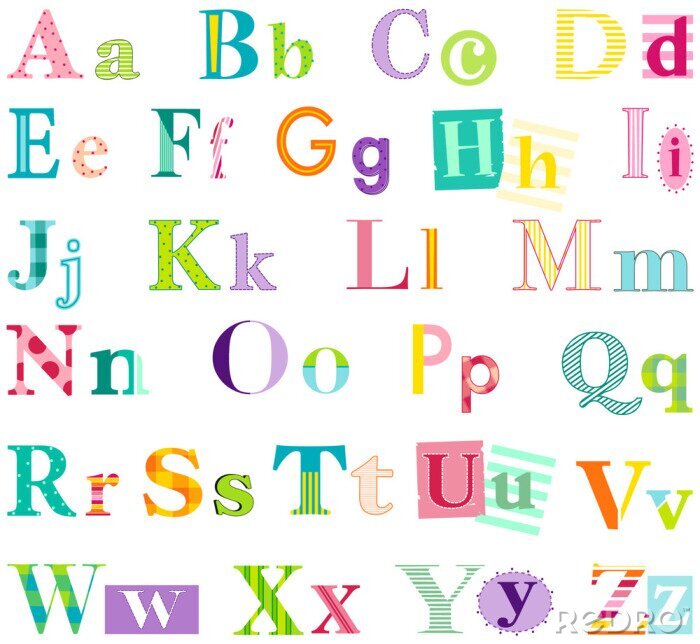 Sticker Buntes Alphabet mit dekorativen Buchstabenpaaren