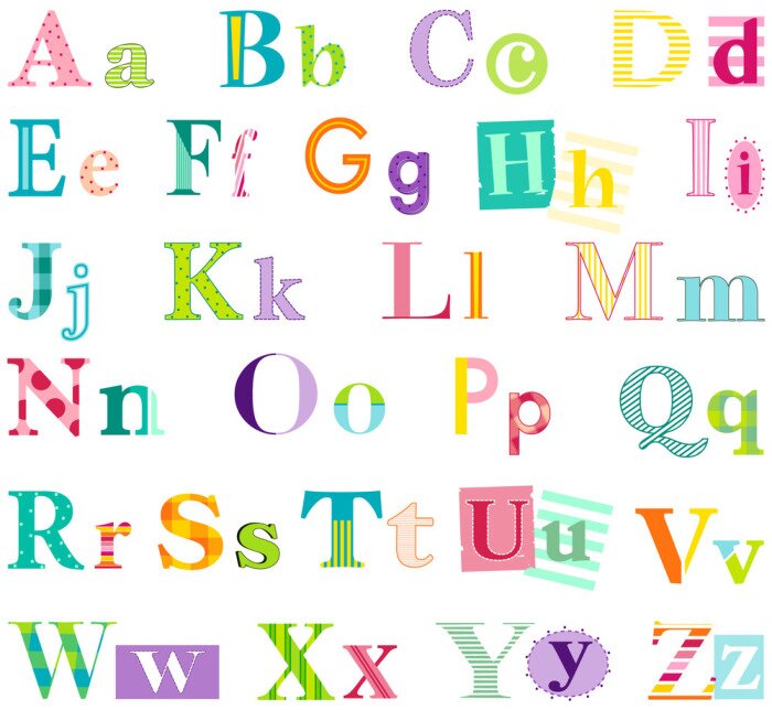 Sticker Buntes Alphabet mit dekorativen Buchstabenpaaren