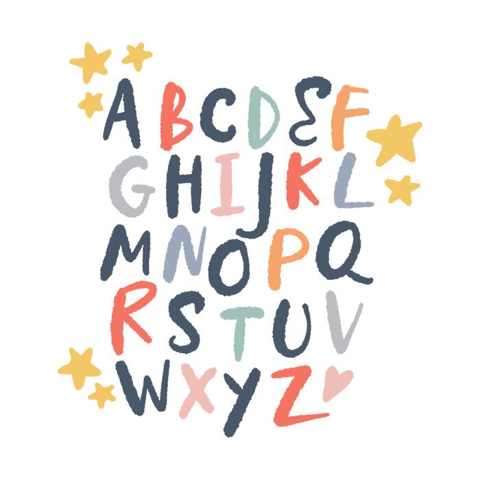 Sticker Buntes Alphabet mit Sternen und Herzen
