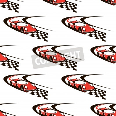 Sticker Car racing seamless pattern with fast red car