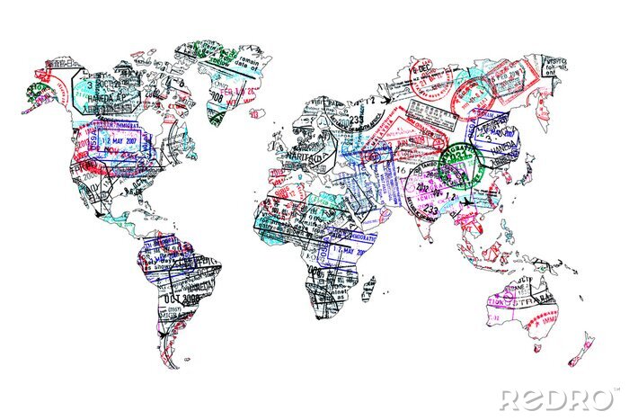 Sticker Carte du monde de Tampons Passeport, isolé