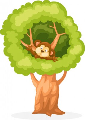 Sticker Cartoon Affe auf dem Baum
