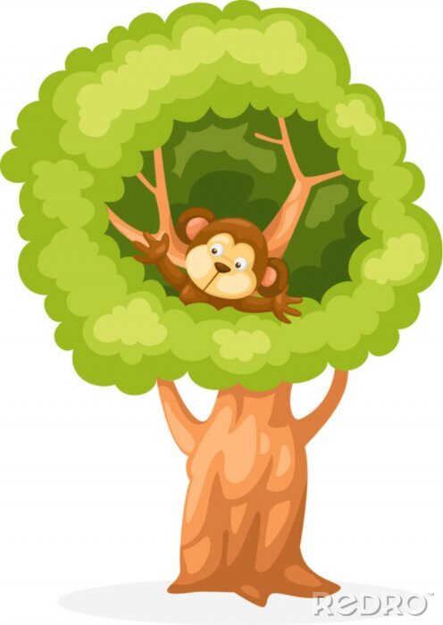 Sticker Cartoon Affe auf dem Baum