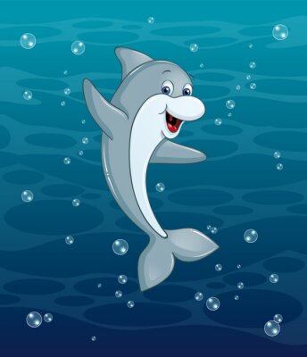Sticker Cartoon-Delfin winkt unter Wasser