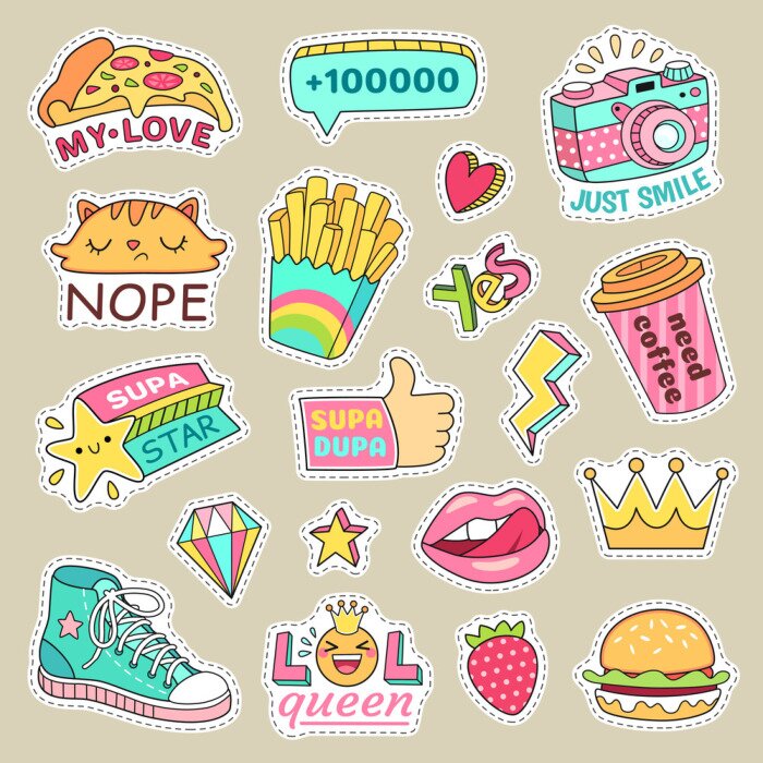 Sticker Cartoon-Grafiken für Jugendliche in lebhafter Farbgebung