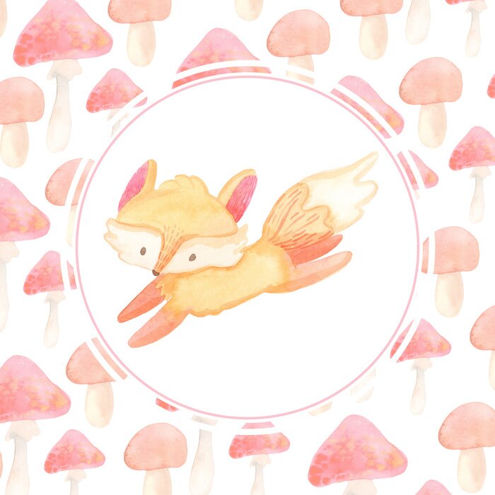 Sticker cartoon greeting card template. watercolor illustration. frame autumn, berries harvest, leaves, baby foxes. isolated on white background