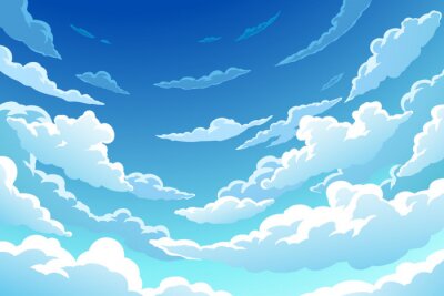 Sticker Cartoon-Landschaft mit Wolken an einem blauen Himmel