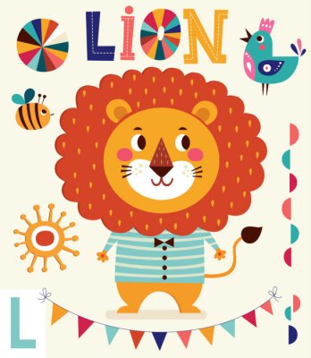 Sticker Cartoon-Löwe im gestreiften T-Shirt