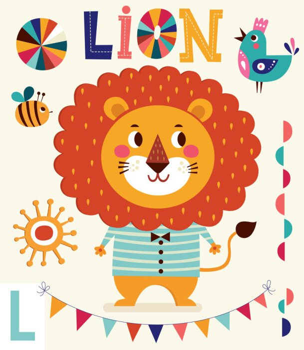 Sticker Cartoon-Löwe im gestreiften T-Shirt