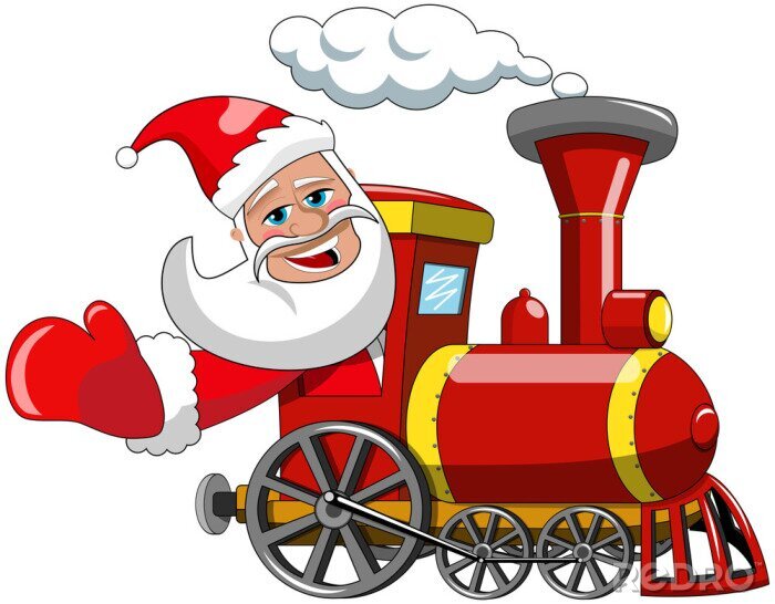 Sticker Cartoon Santa Claus fahren Dampflokomotive isoliert