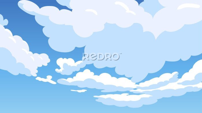 Sticker Cartoon-Wolken an einem blauen Himmel