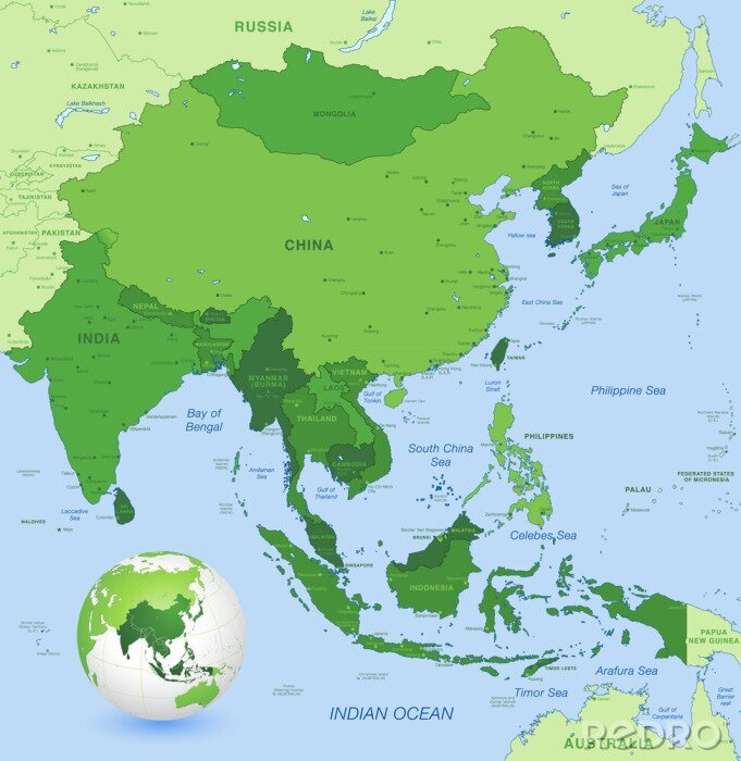 Sticker China in Asien auf der Karte
