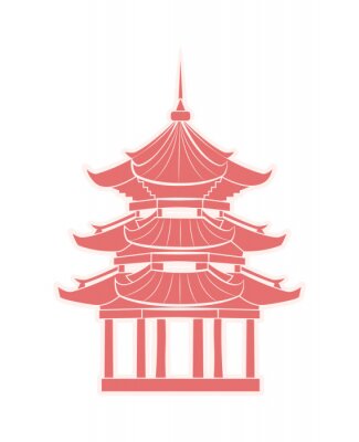 Sticker Chinese Temple with Pagoda Travel Sticker Isolated