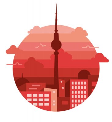 Sticker City view. Vector flat design illustration. Abstract skyline of city