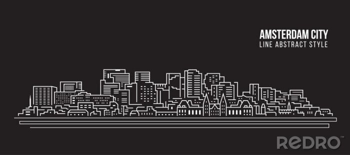 Sticker Cityscape Building Line art Vector Illustration design - Amsterdam city