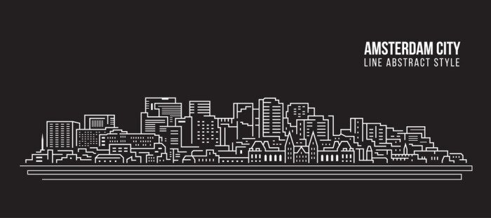 Sticker Cityscape Building Line art Vector Illustration design - Amsterdam city