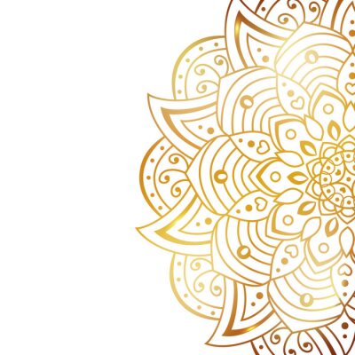 Sticker Clean white cover with gold beautiful flower. Golden vector mandala isolated on white background. A symbol of life and health. Invitation, wedding card, scrapbooking, magic symbol.
