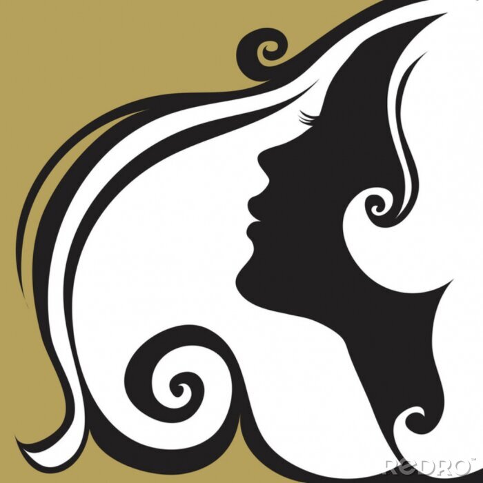 Sticker Closeup dekorative Jahrgang Frau mit schönen Haaren