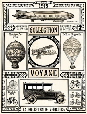 Collage aus Illustrationen von Fahrzeugen im Retro-Stil