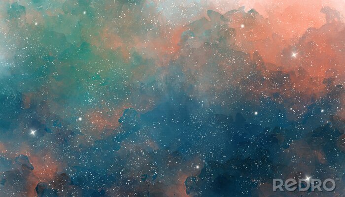 Sticker Colorful pastel watercolor space background