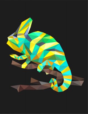 Sticker Colorful polygonal style design of wild reptile chameleon