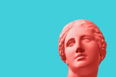 Sticker Contemporary art concept collage with antique statue Venus head in a zine culture style. Modern trendy art.