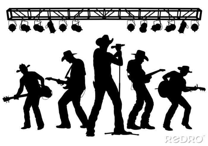 Sticker Country-Band mit Hüten schwarze Gestalten