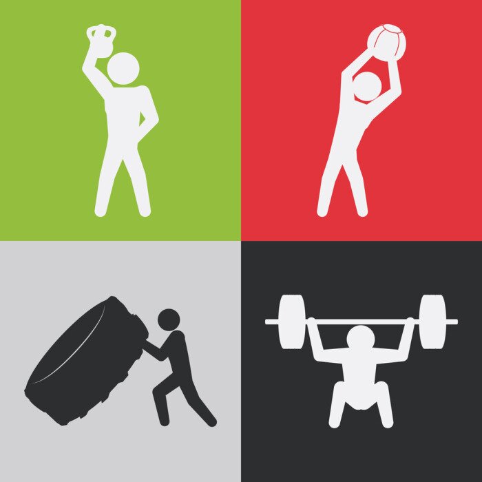 Sticker Crossfit Training auf symbolischen minimalistischen Illustrationen