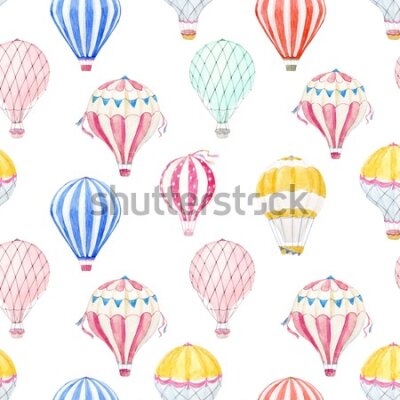Sticker Cute balloon watercolor pattern.  aerostat