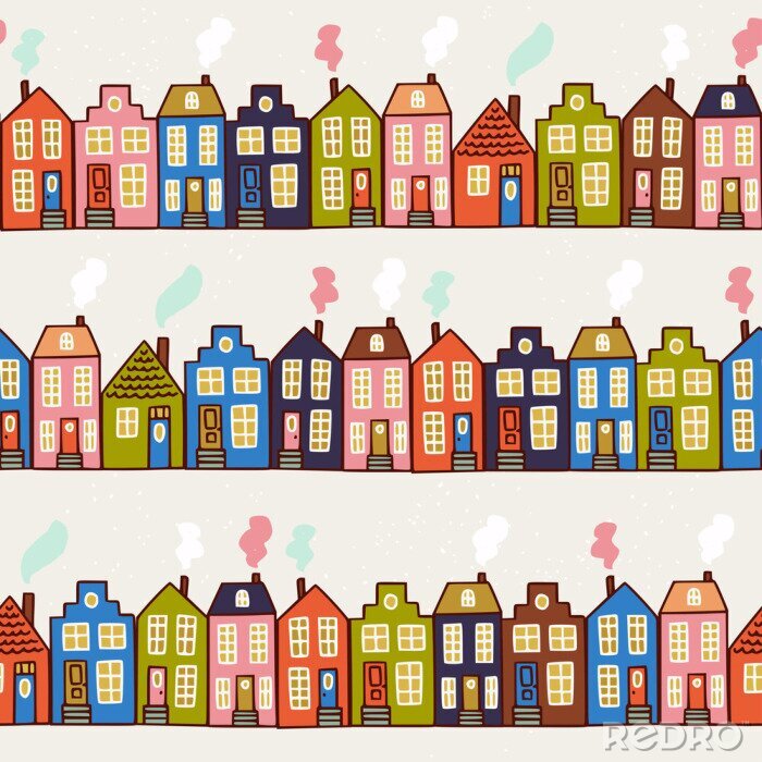 Sticker Cute colotful houses seamless pattern