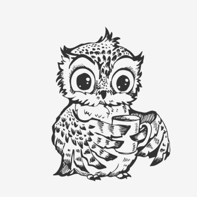 Sticker Cute owl cartoon character line sketch