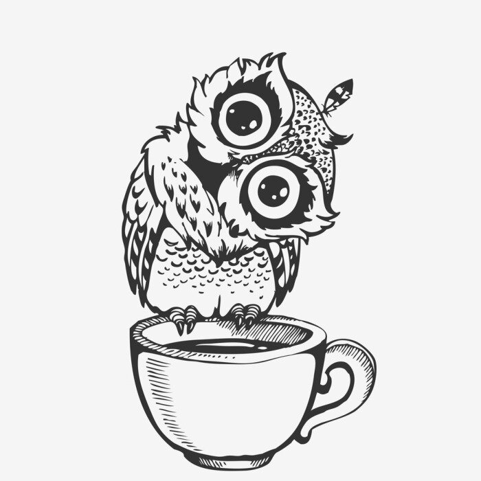 Sticker Cute owl cartoon character line sketch
