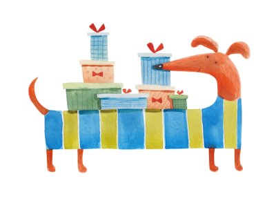 Sticker Dackel mit Geschenken