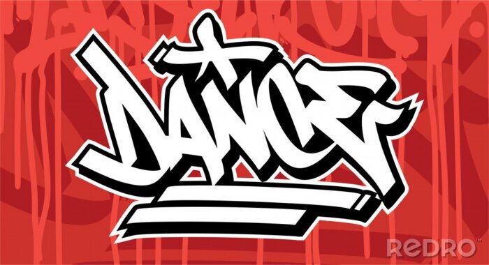 Sticker Dance Graffiti Font Lettering With A Red Background