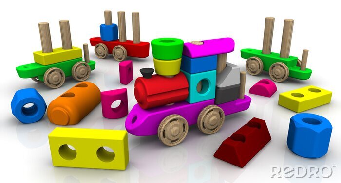 Sticker Das Konstruktionsspielzeug. Holzspielzeugzug