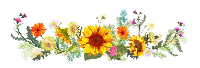 Sticker Dekoration mit Sonnenblumen und Wildblumen