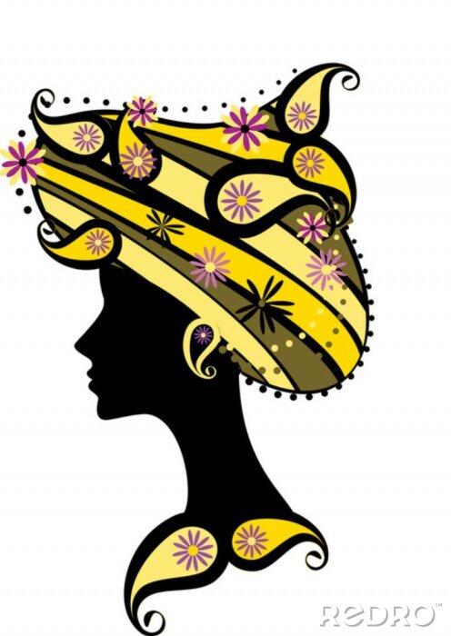 Sticker Dekorative Silhouette der Frau mit Blumen