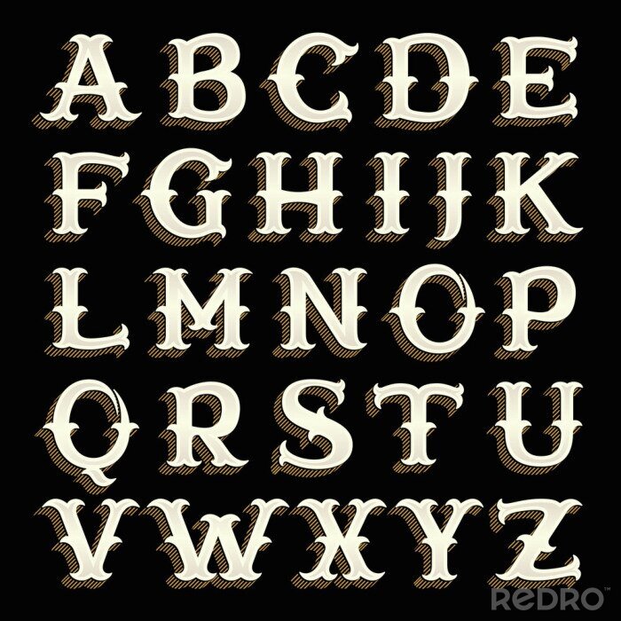 Sticker Dekoratives weißes Alphabet auf schwarzem Hintergrund