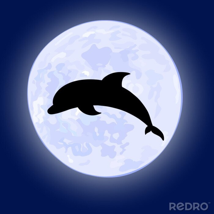 Sticker Delfin auf einem Mond Hintergrund