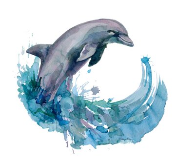 Sticker Delfin in Aquarell gemalt
