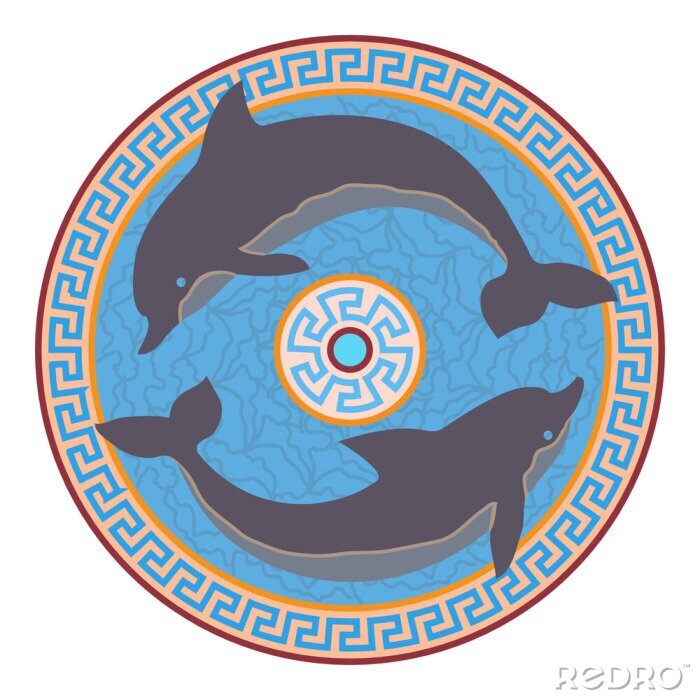 Sticker Delfine auf einem griechischen Mosaik