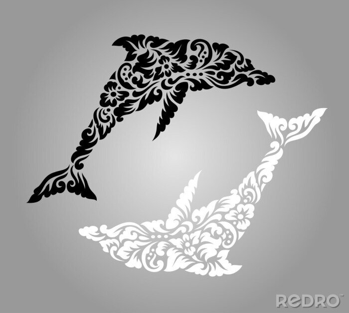Sticker Delfine mit floralem Muster