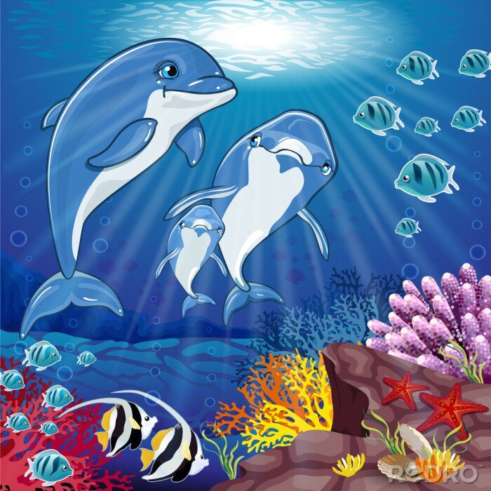 Sticker Delfine und Meer Illustration