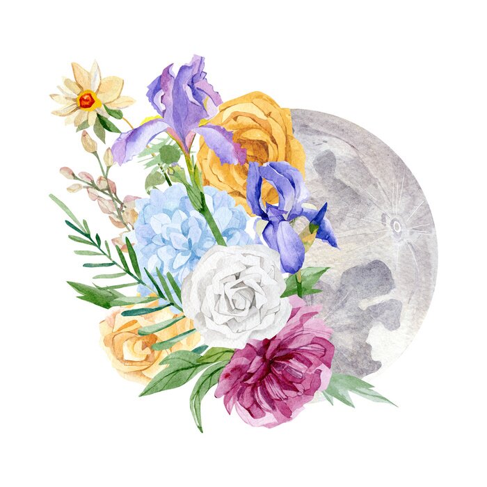 Sticker Der Mond und ein Blumenstrauß