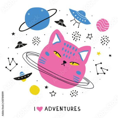 Sticker Der rosa Katzenplanet