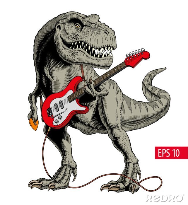 Sticker Dinosaurier spielt E-Gitarre