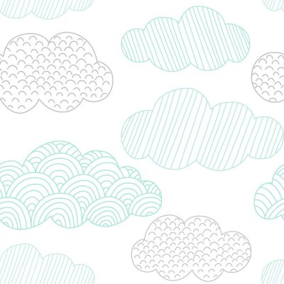 Doodle clouds vector seamless pattern. Hand drawn graphic tileable background. 