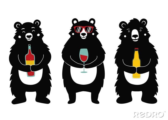 Sticker Drei Bären mit Getränken